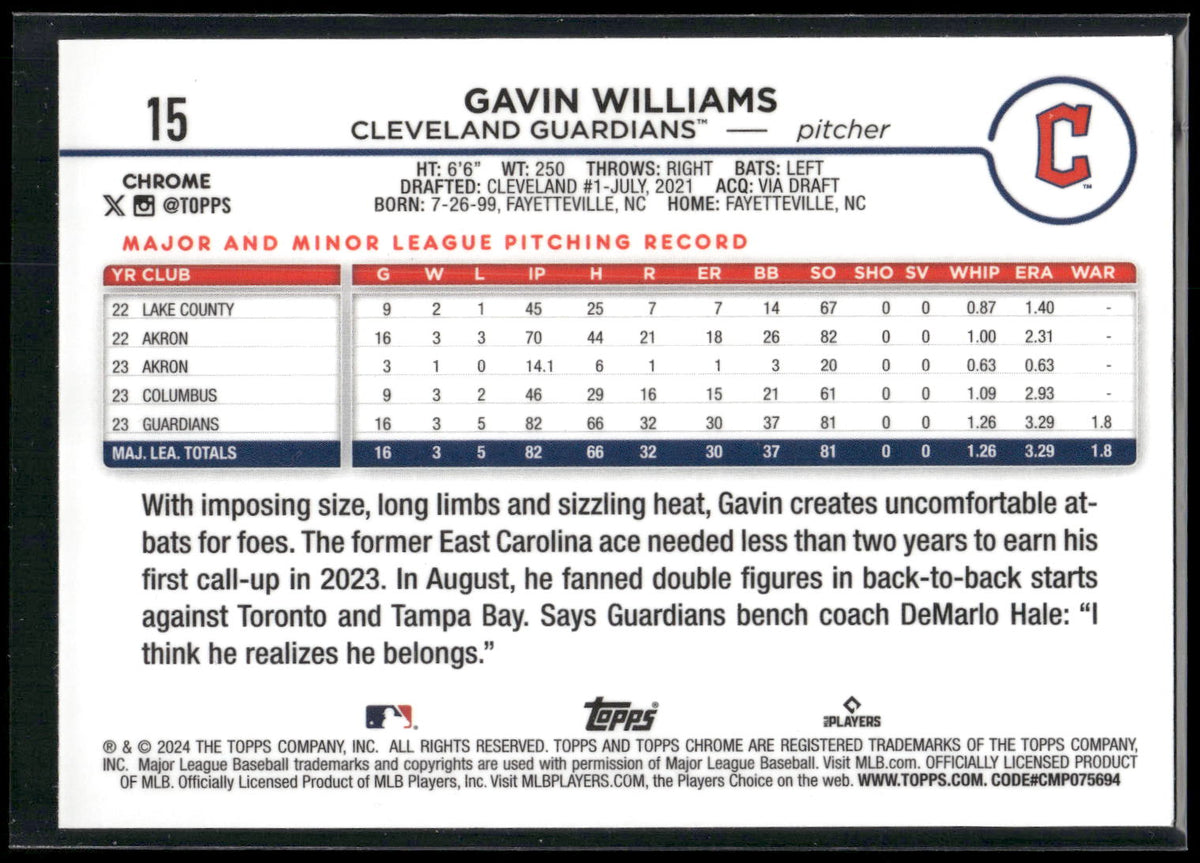 2024 Topps Chrome #15 Gavin Williams