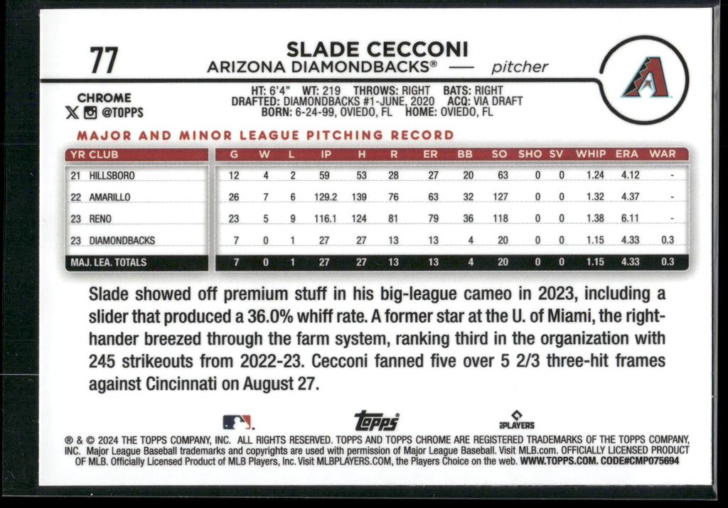 2024 Topps Chrome #77 Slade Cecconi