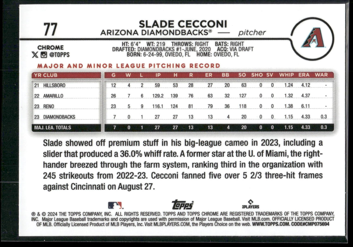 2024 Topps Chrome #77 Slade Cecconi