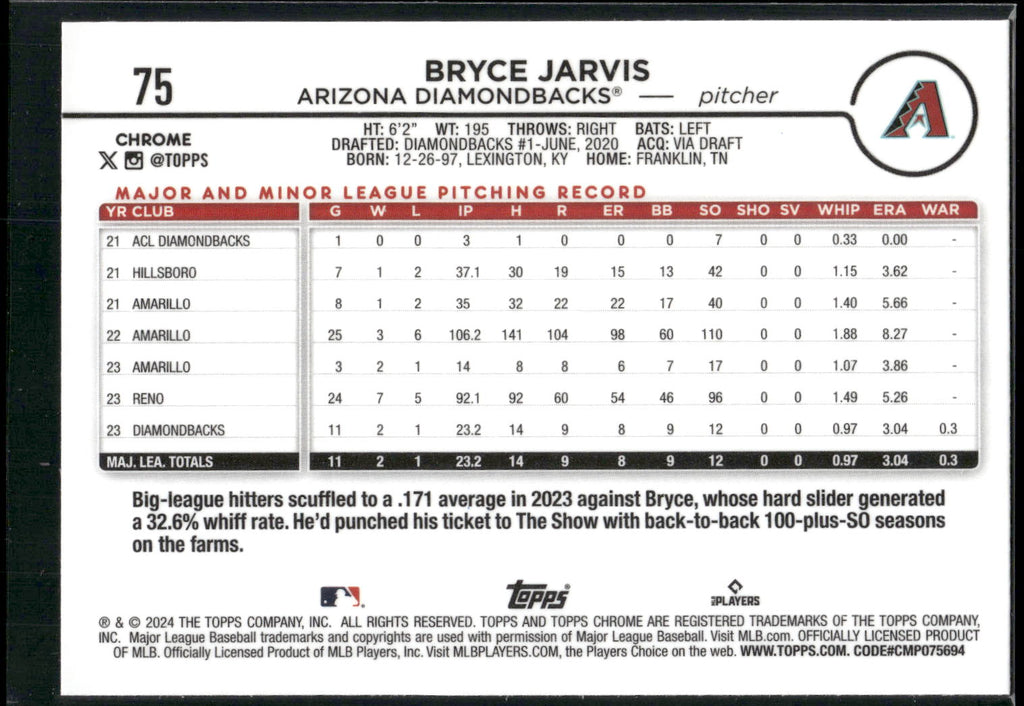 2024 Topps Chrome #75 Bryce Jarvis