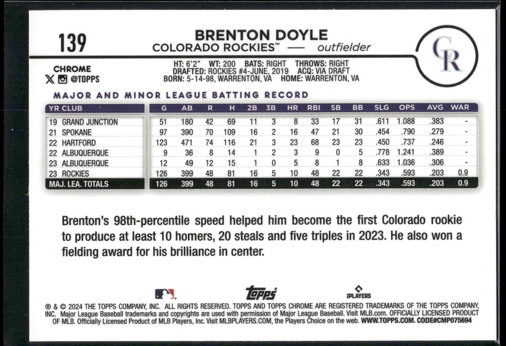 2024 Topps Chrome #139 Brenton Doyle