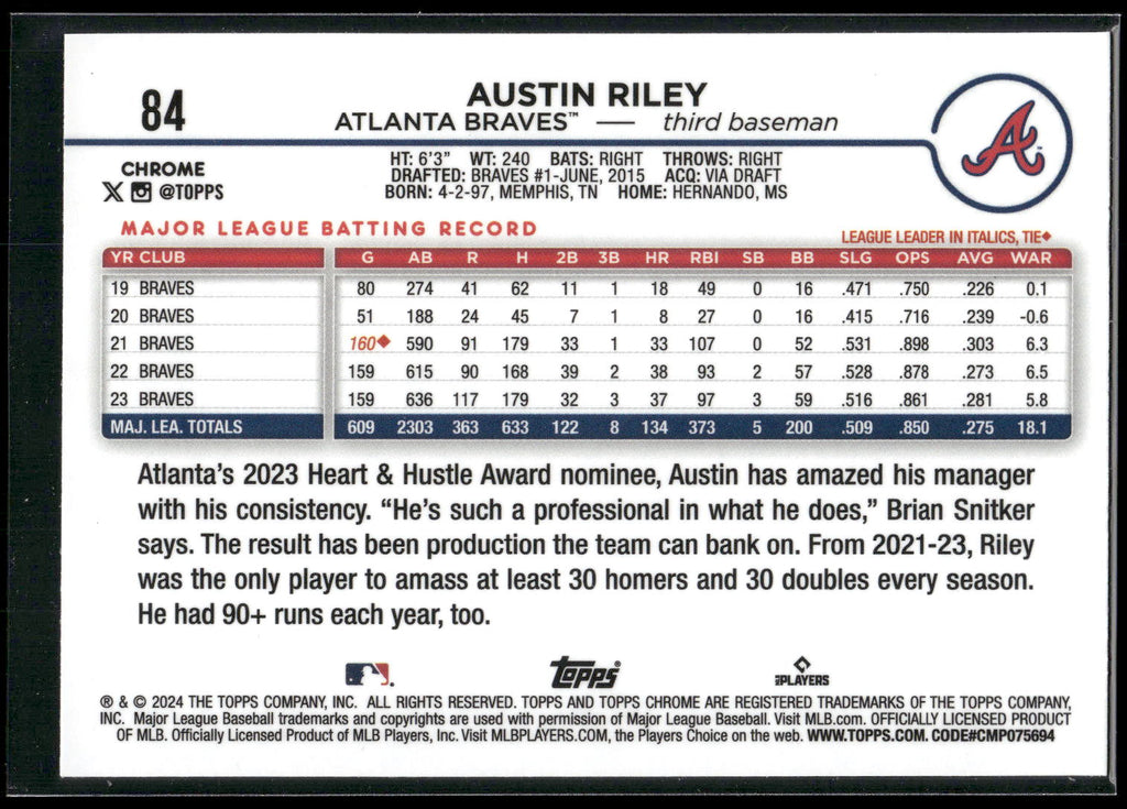 2024 Topps Chrome #84 Austin Riley