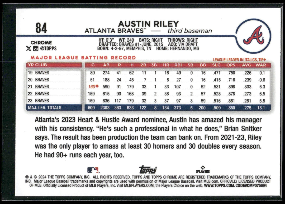 2024 Topps Chrome #84 Austin Riley