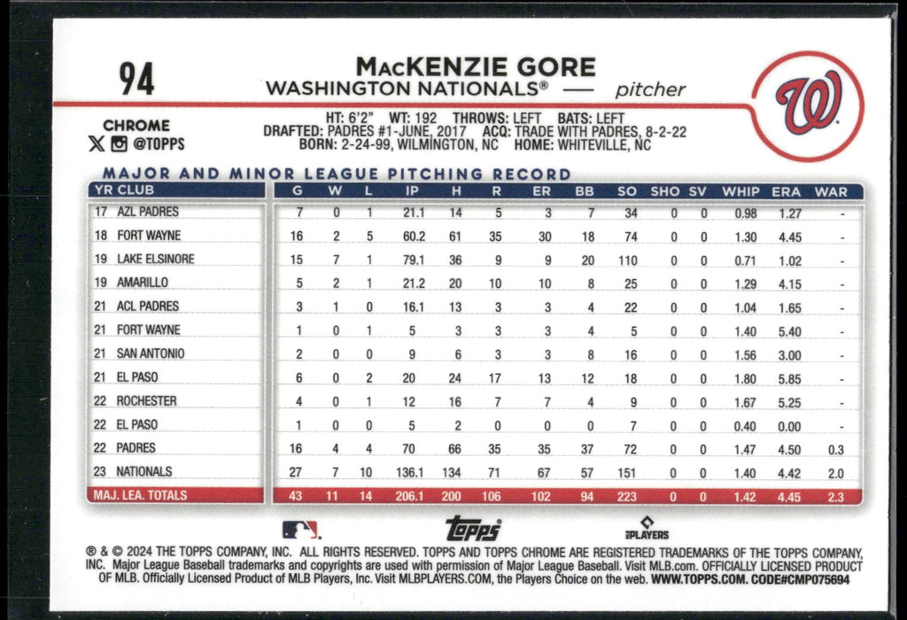 2024 Topps Chrome #94 MacKenzie Gore