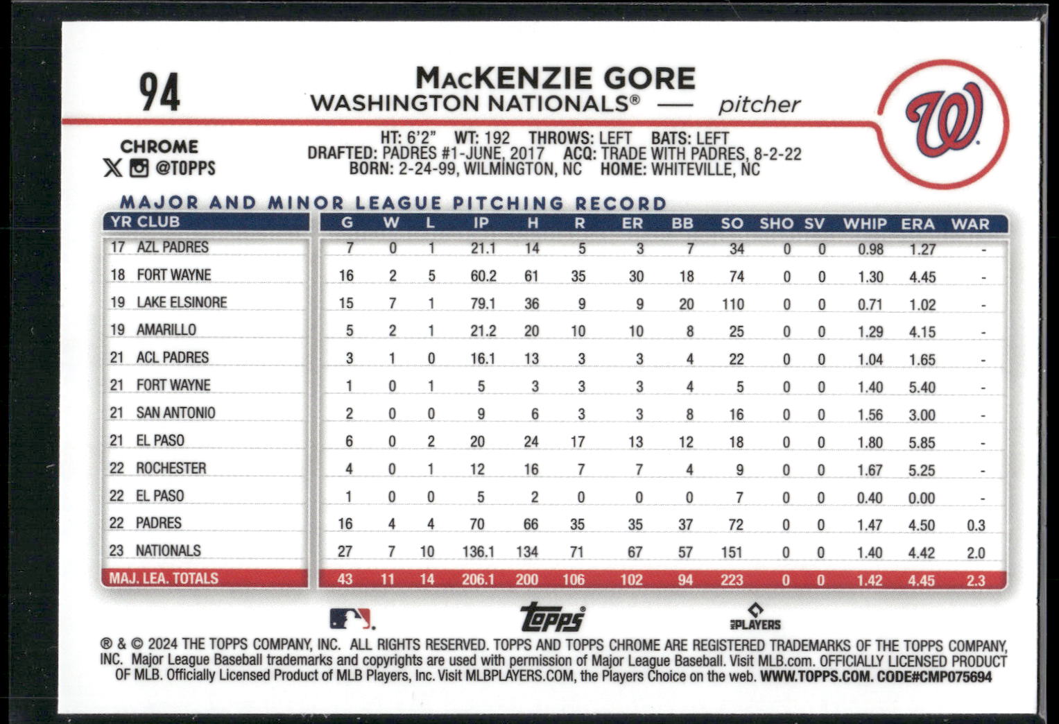 2024 Topps Chrome #94 MacKenzie Gore