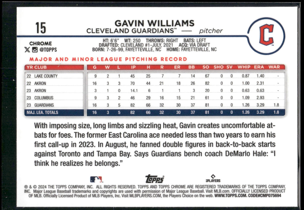 2024 Topps Chrome #15 Gavin Williams