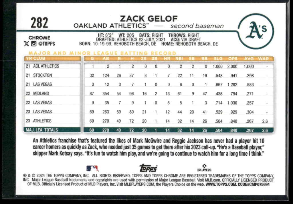 2024 Topps Chrome #282 Zack Gelof