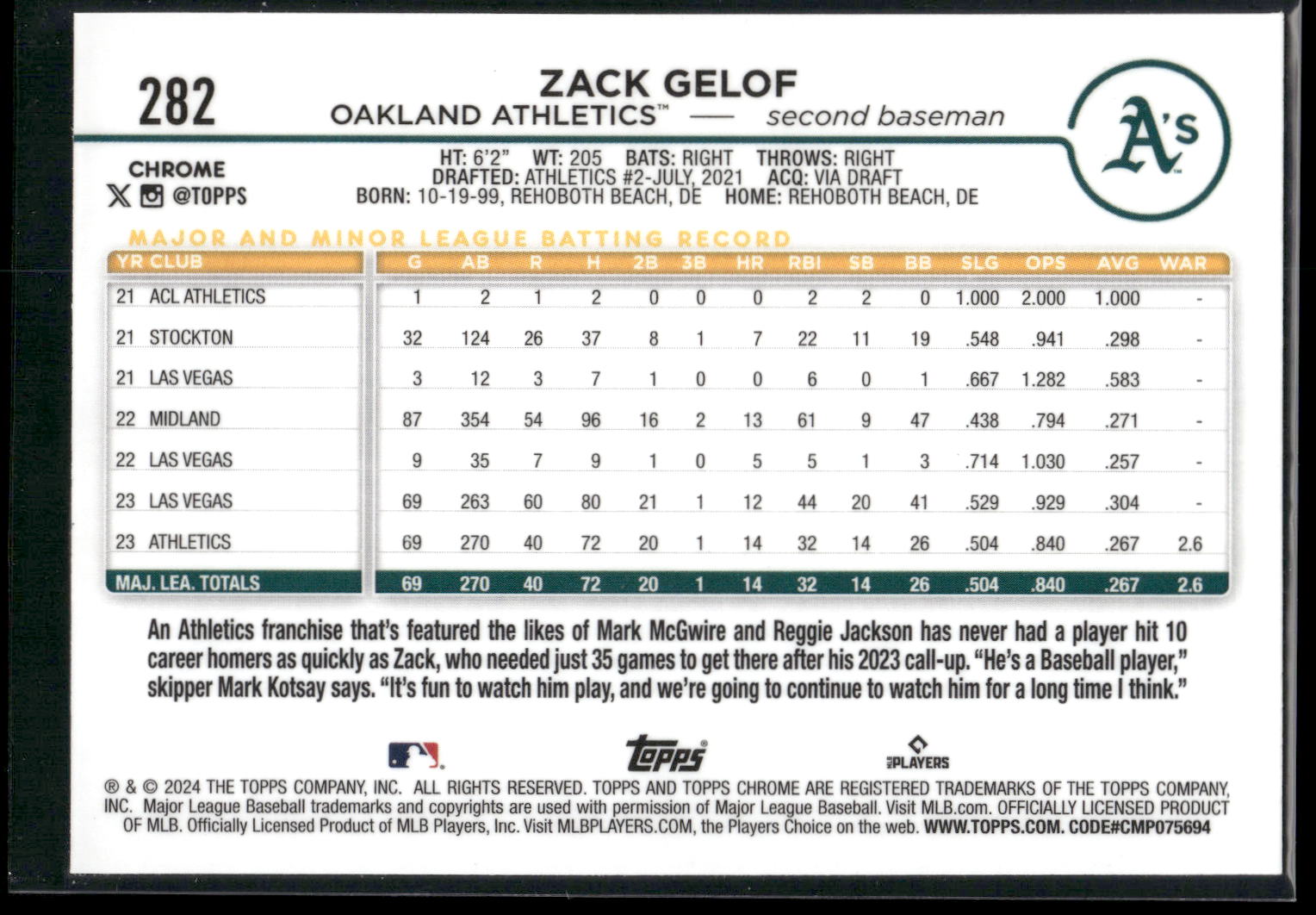 2024 Topps Chrome #282 Zack Gelof