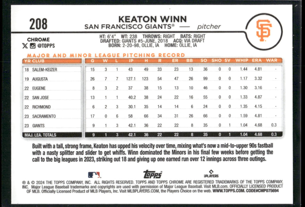 2024 Topps Chrome #208 Keaton Winn