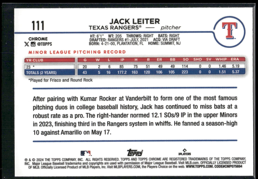2024 Topps Chrome #111 Jack Leiter