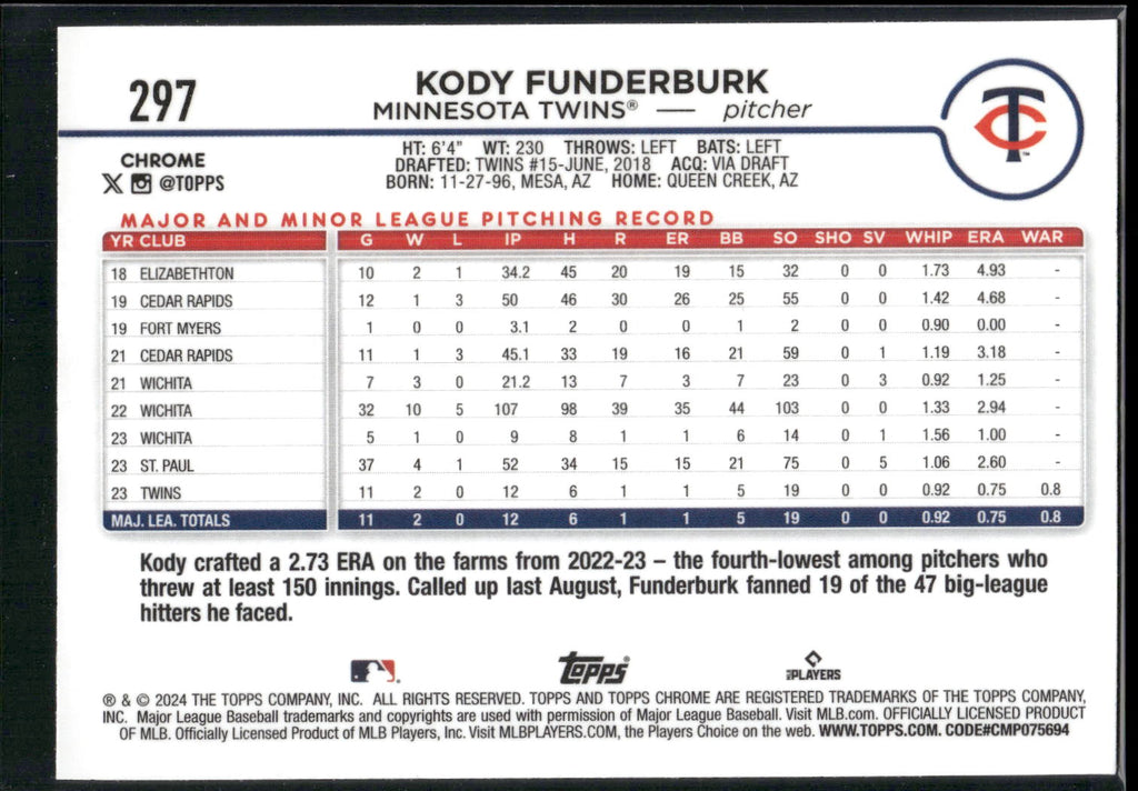 2024 Topps Chrome #297 Kody Funderburk