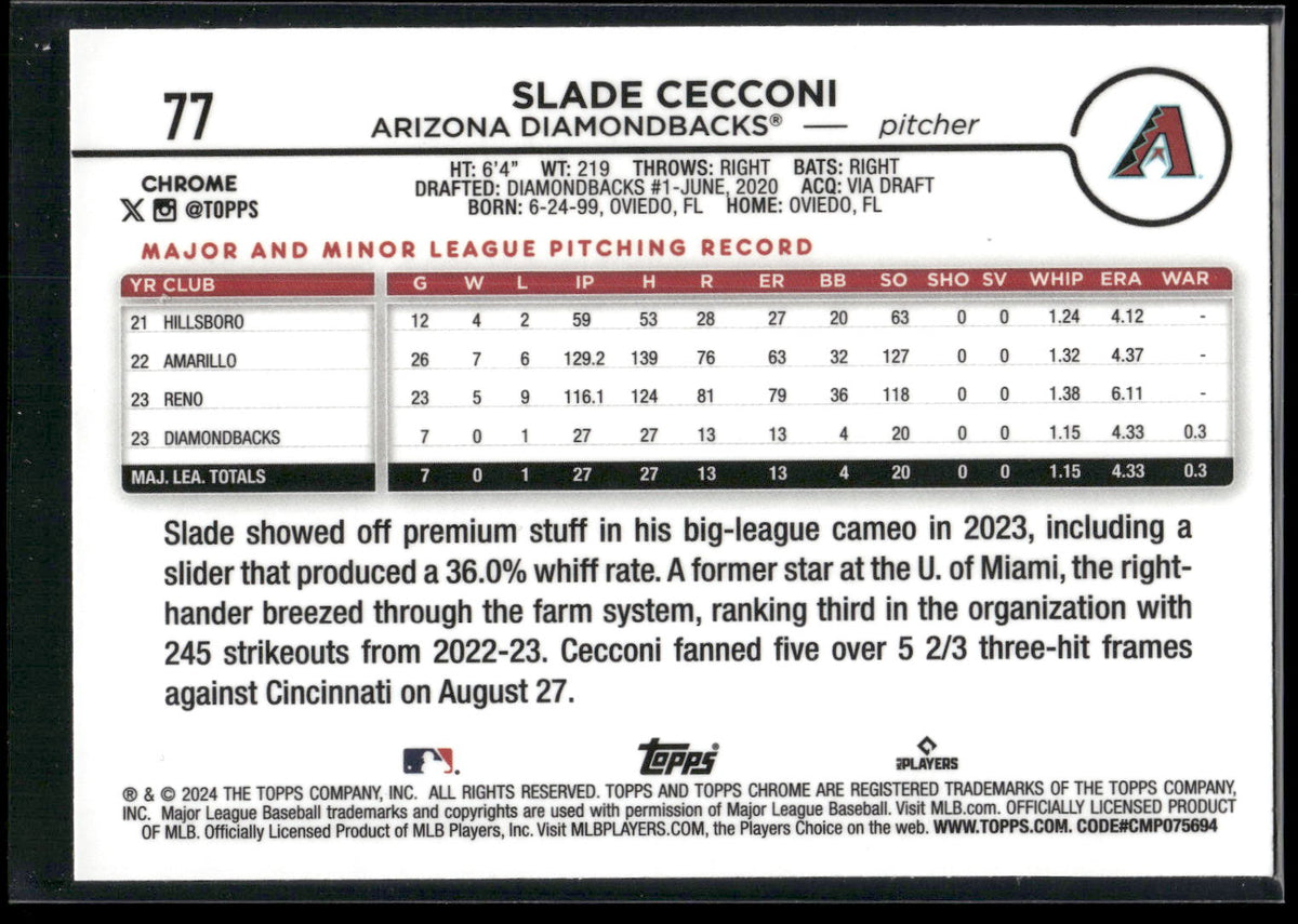 2024 Topps Chrome #77 Slade Cecconi