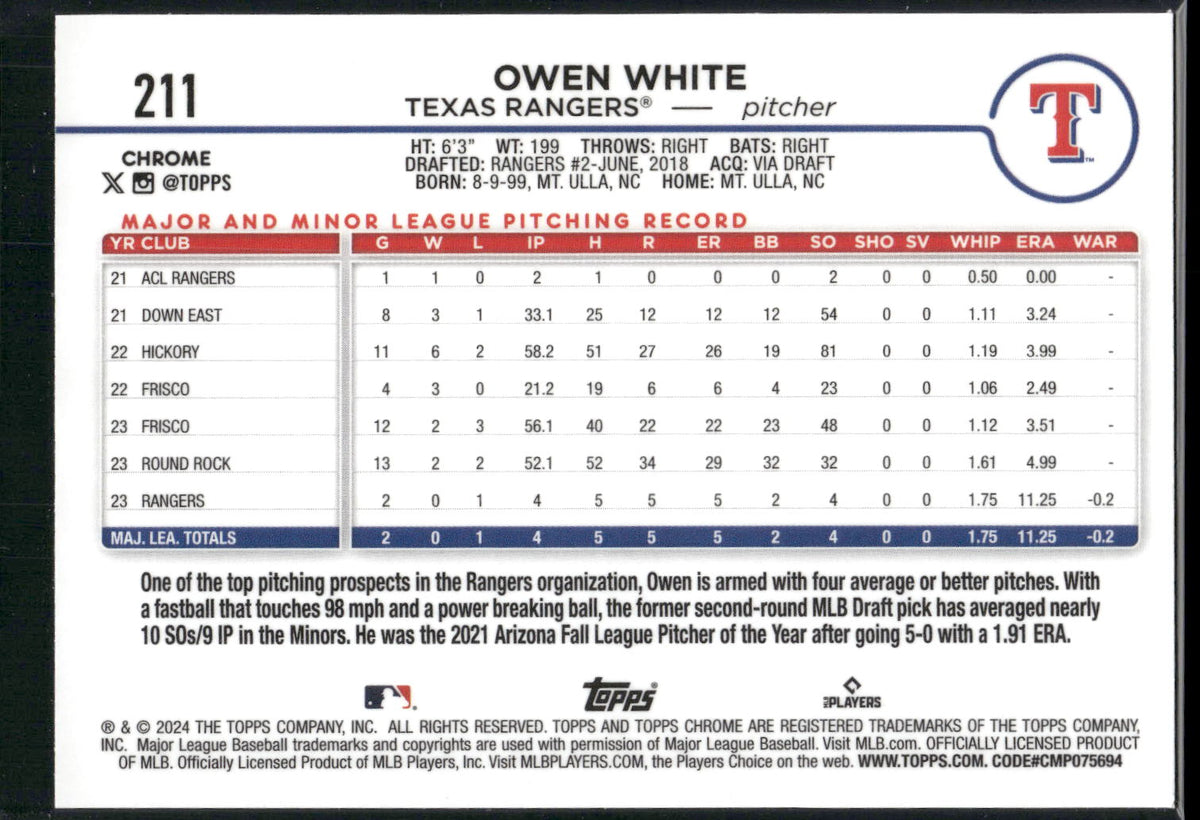 2024 Topps Chrome #211 Owen White