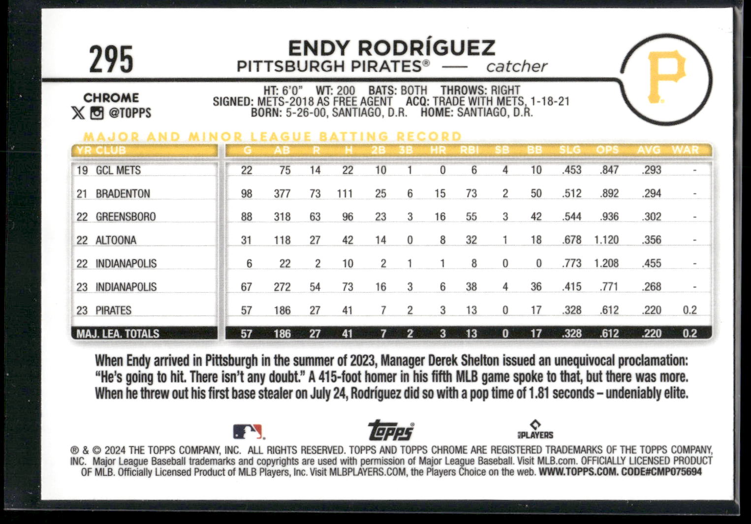 2024 Topps Chrome #295 Endy Rodríguez