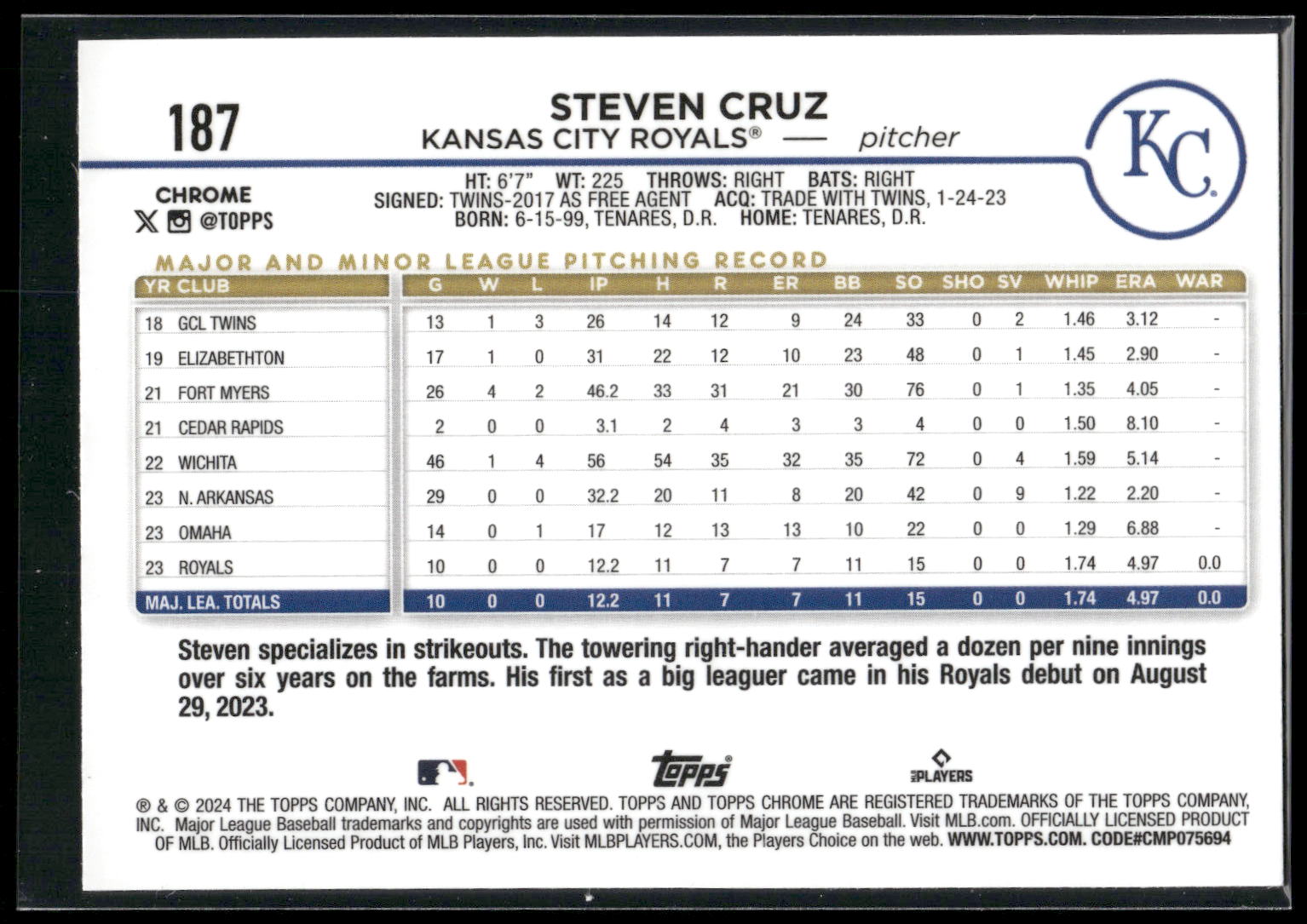 2024 Topps Chrome #187 Steven Cruz