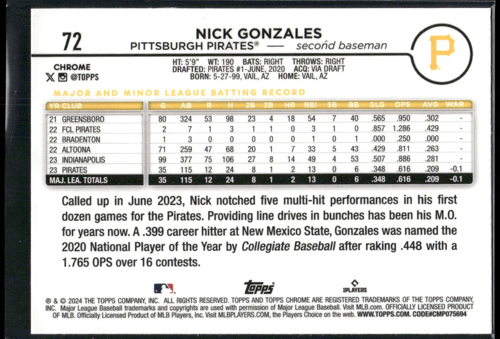 2024 Topps Chrome #72 Nick Gonzales