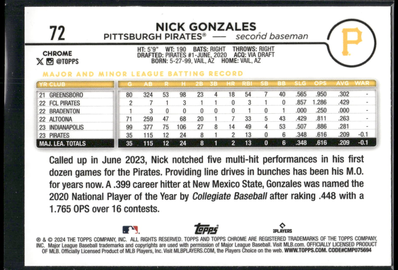 2024 Topps Chrome #72 Nick Gonzales