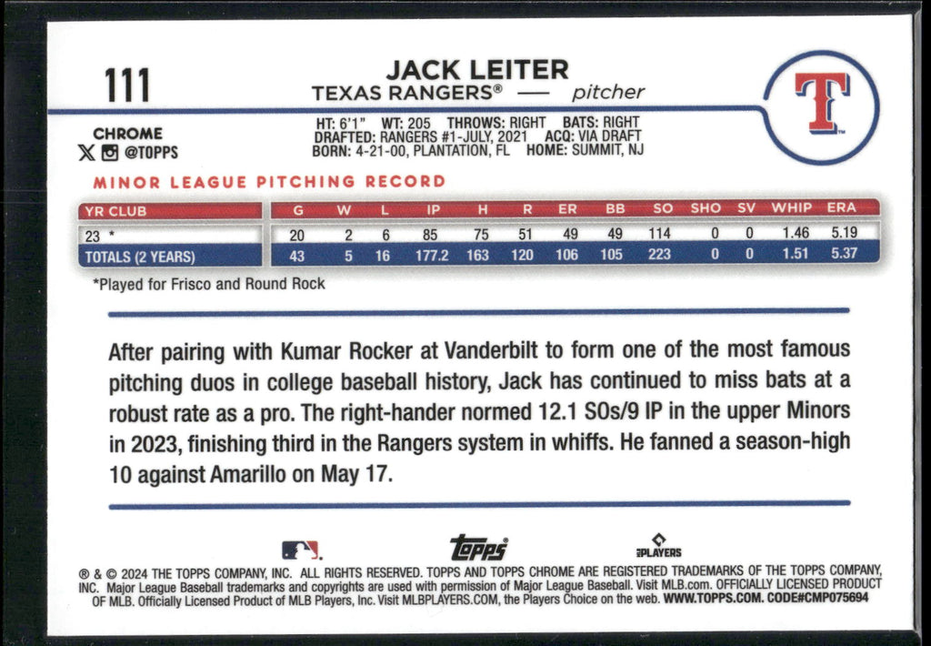 2024 Topps Chrome #111 Jack Leiter