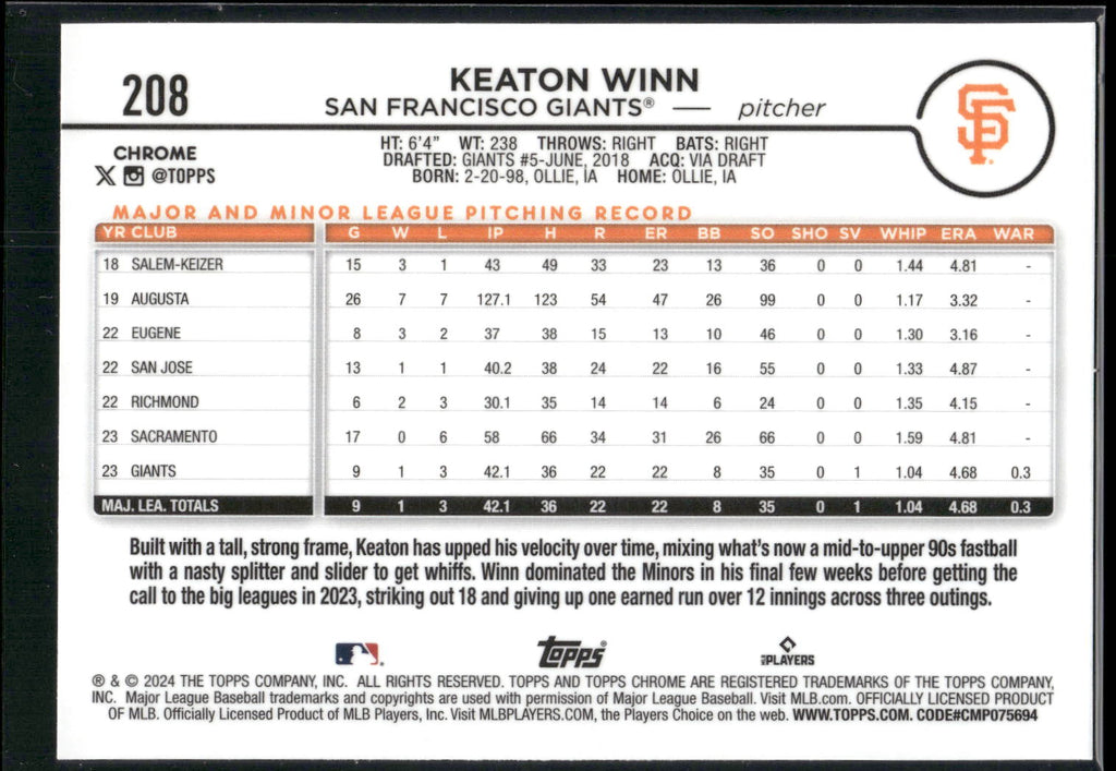 2024 Topps Chrome #208 Keaton Winn