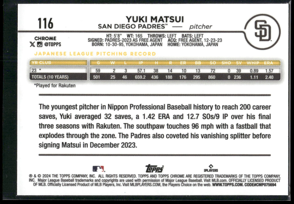 2024 Topps Chrome #116 Yuki Matsui