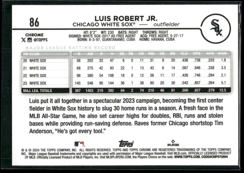2024 Topps Chrome #86 Luis Robert Jr.