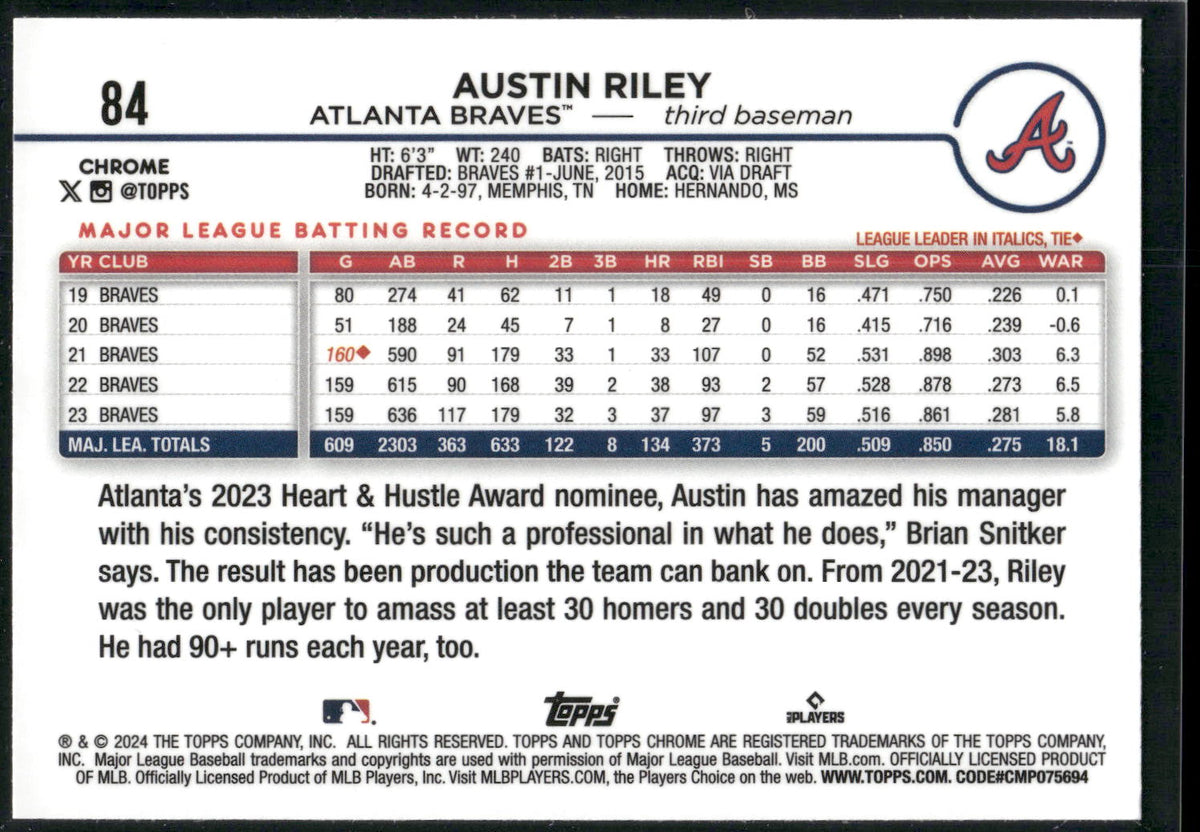 2024 Topps Chrome #84 Austin Riley