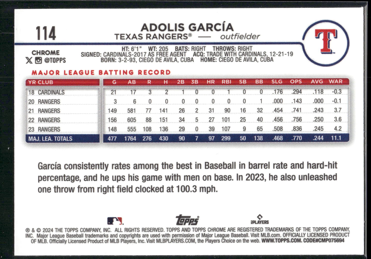 2024 Topps Chrome #114 Adolis García