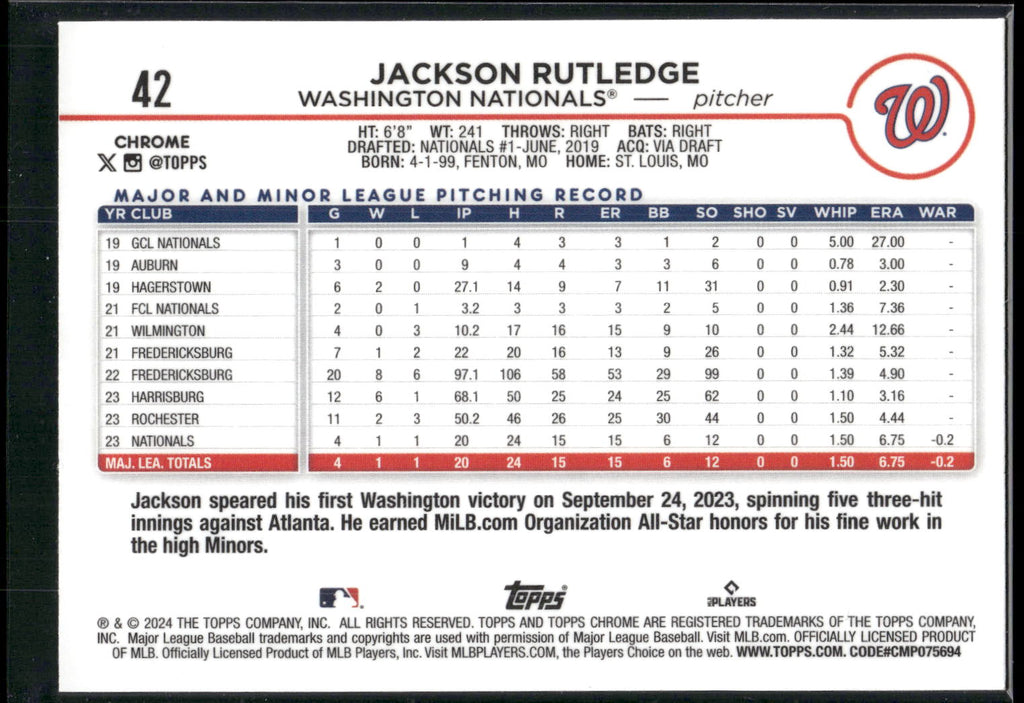 2024 Topps Chrome #42 Jackson Rutledge
