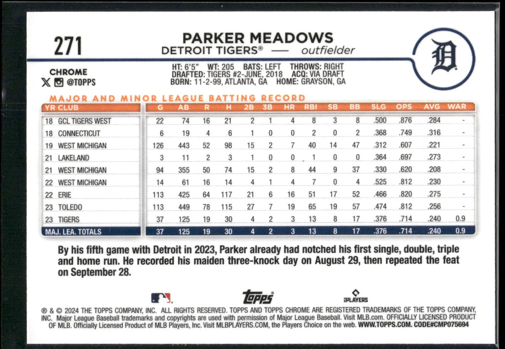 2024 Topps Chrome #271 Parker Meadows