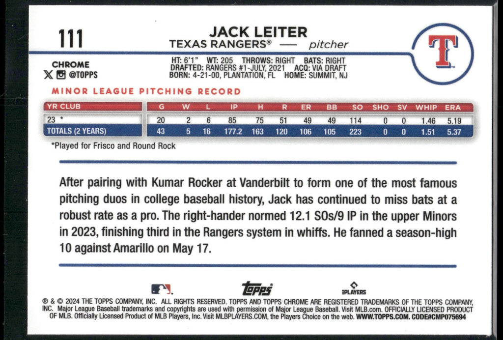 2024 Topps Chrome #111 Jack Leiter