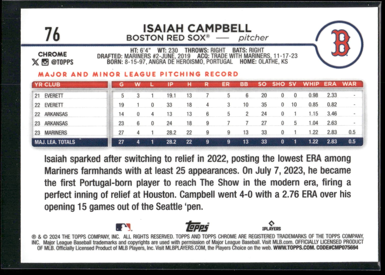 2024 Topps Chrome #76 Isaiah Campbell