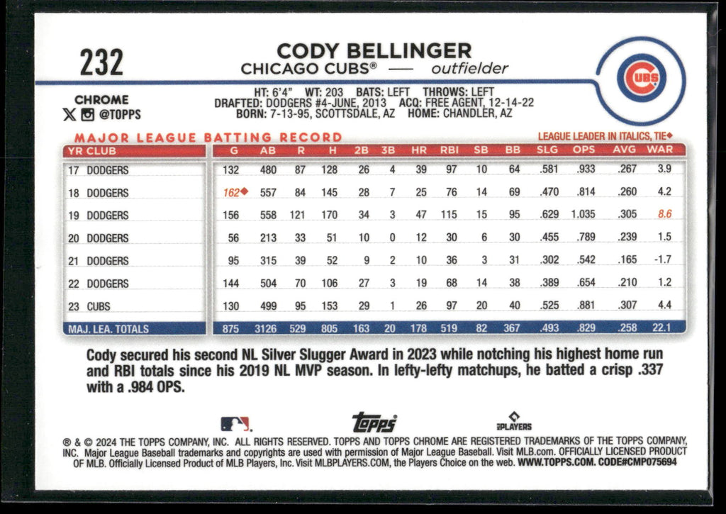 2024 Topps Chrome #232 Cody Bellinger