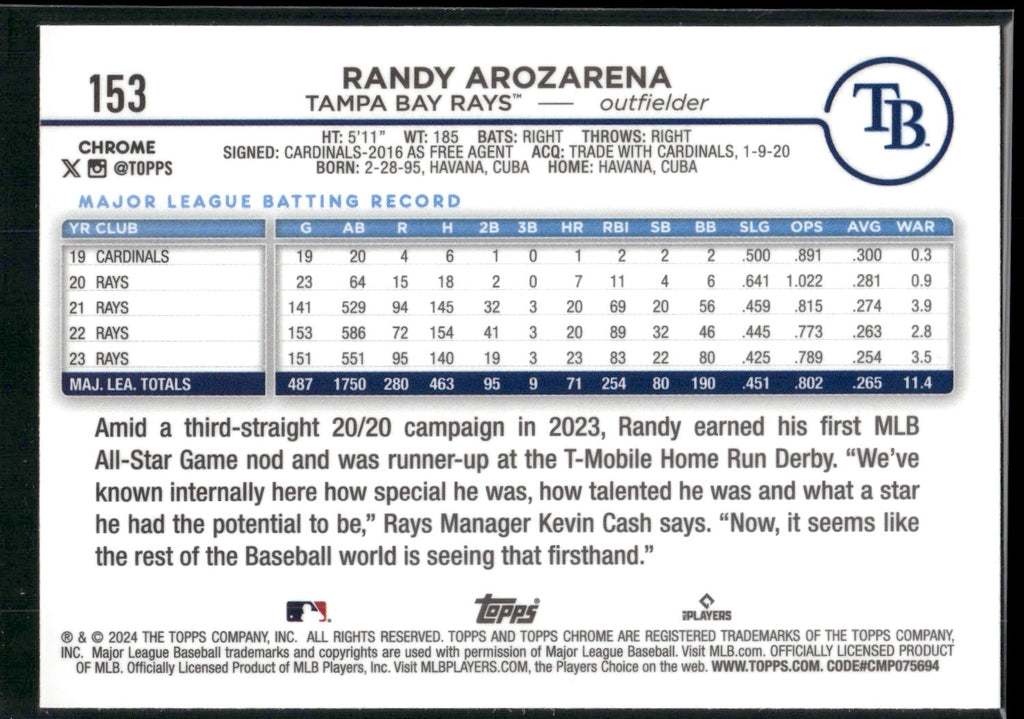 2024 Topps Chrome #153 Randy Arozarena