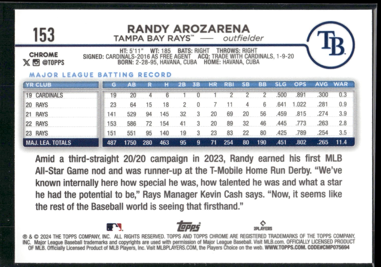 2024 Topps Chrome #153 Randy Arozarena