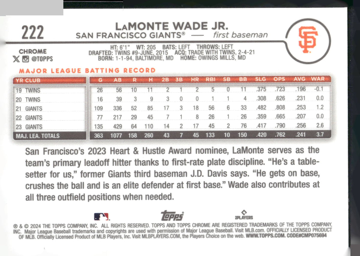 2024 Topps Chrome #222 LaMonte Wade Jr.