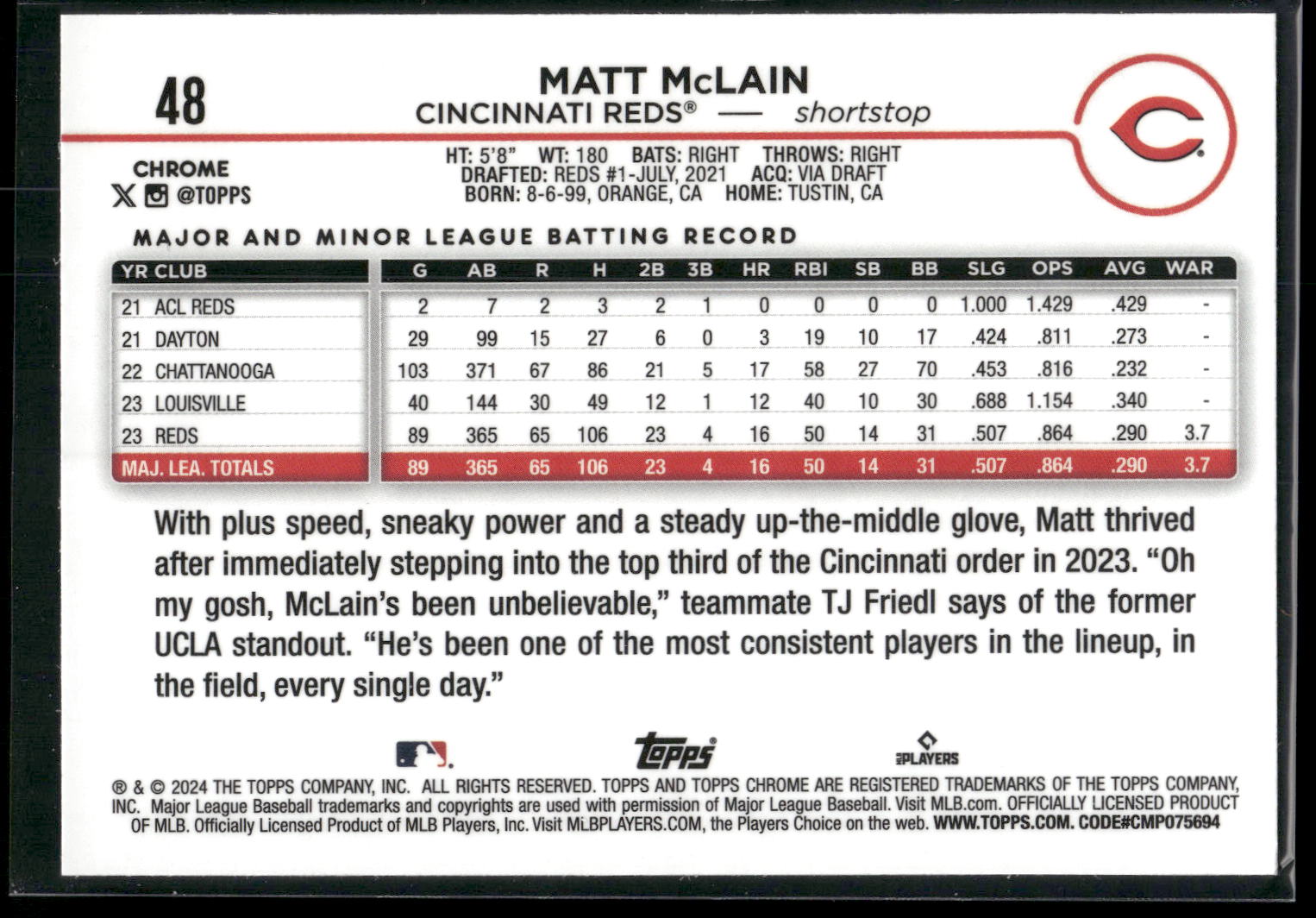 2024 Topps Chrome #48 Matt McLain