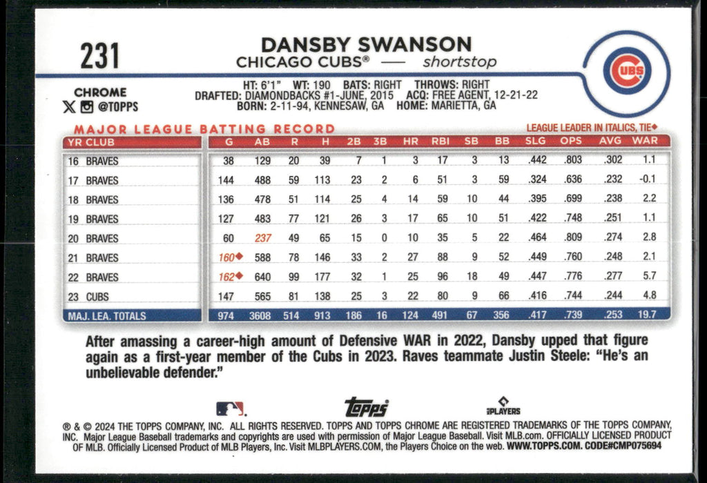 2024 Topps Chrome #231 Dansby Swanson