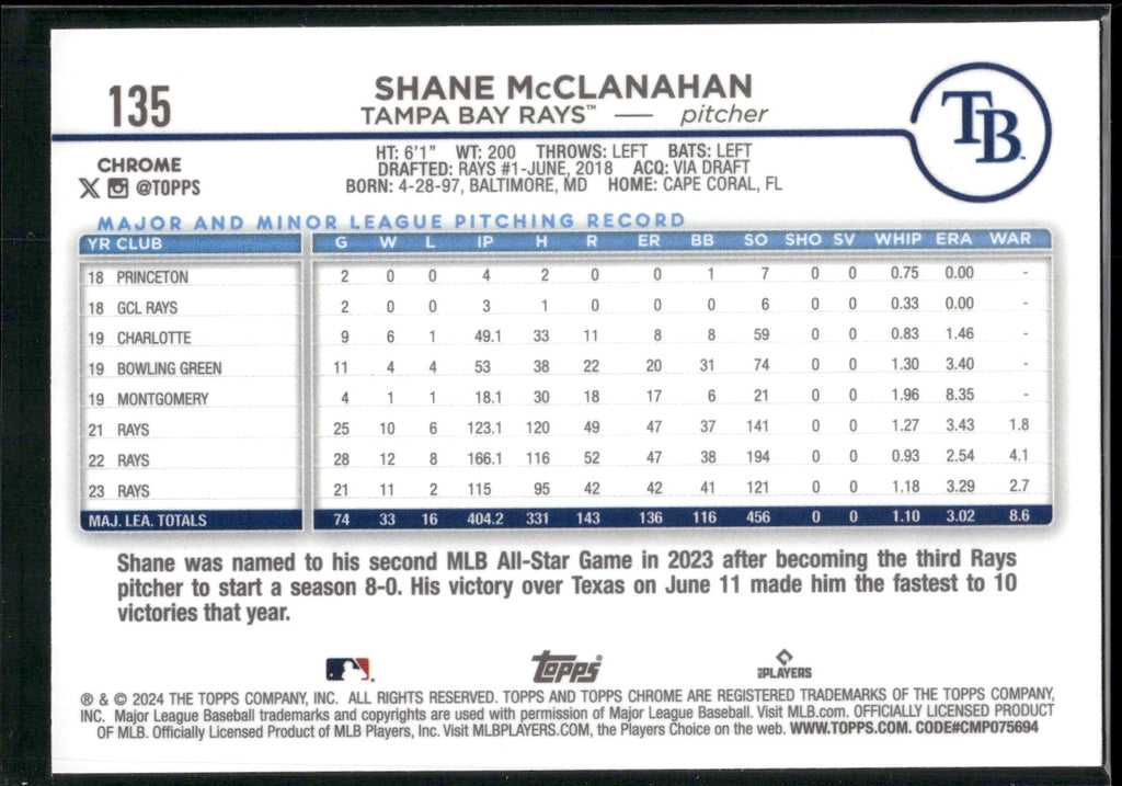 2024 Topps Chrome #135 Shane McClanahan
