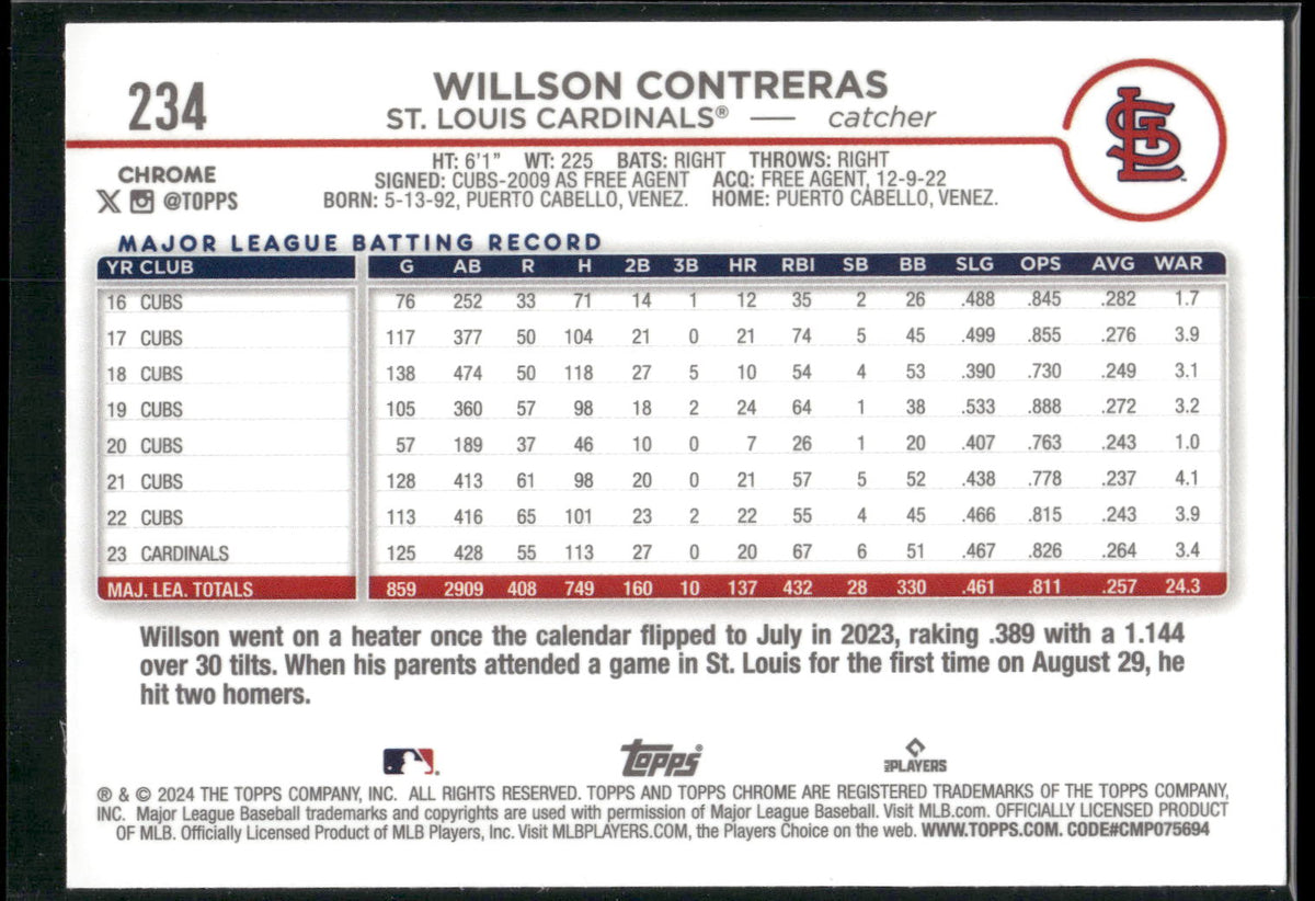 2024 Topps Chrome #234 Willson Contreras