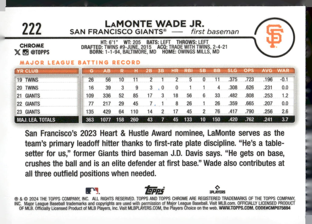 2024 Topps Chrome #222 LaMonte Wade Jr.