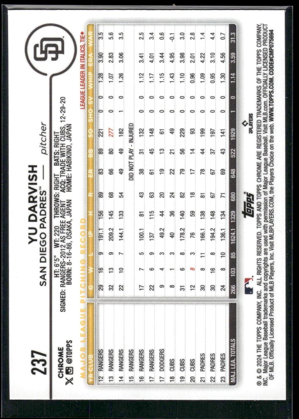 2024 Topps Chrome #237 Yu Darvish