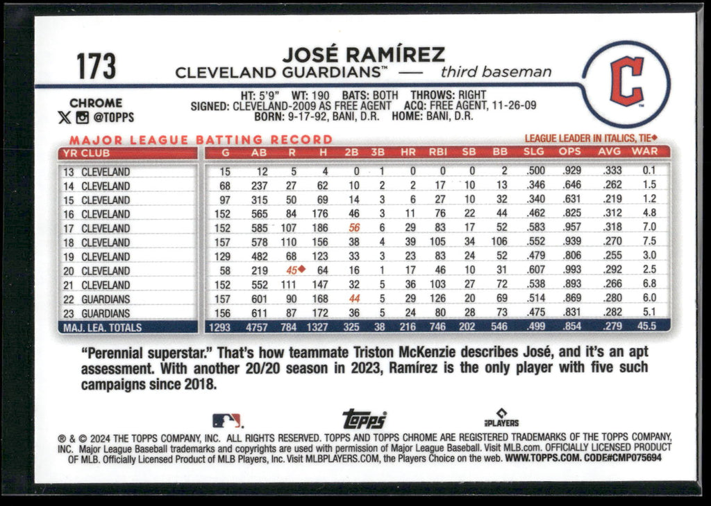 2024 Topps Chrome #173 José Ramírez