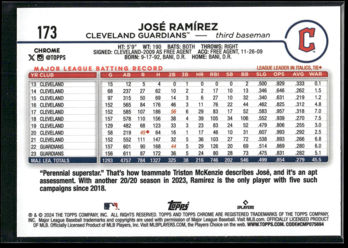 2024 Topps Chrome #173 José Ramírez