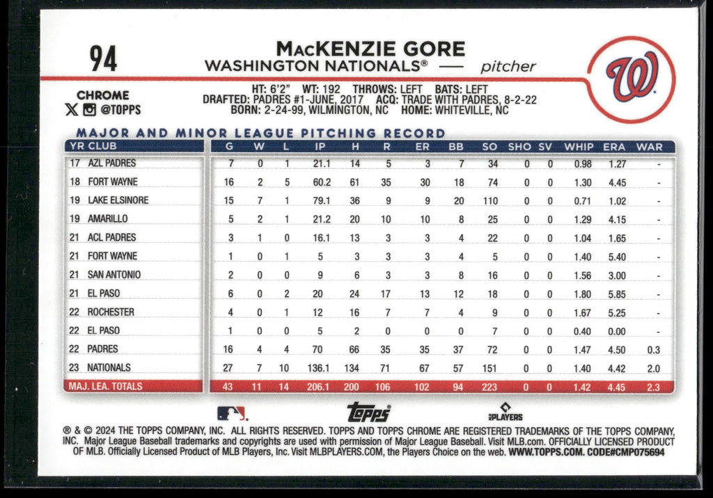 2024 Topps Chrome #94 MacKenzie Gore