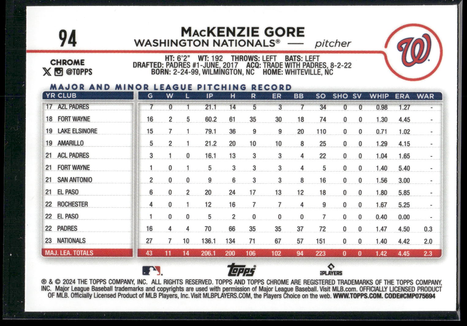 2024 Topps Chrome #94 MacKenzie Gore