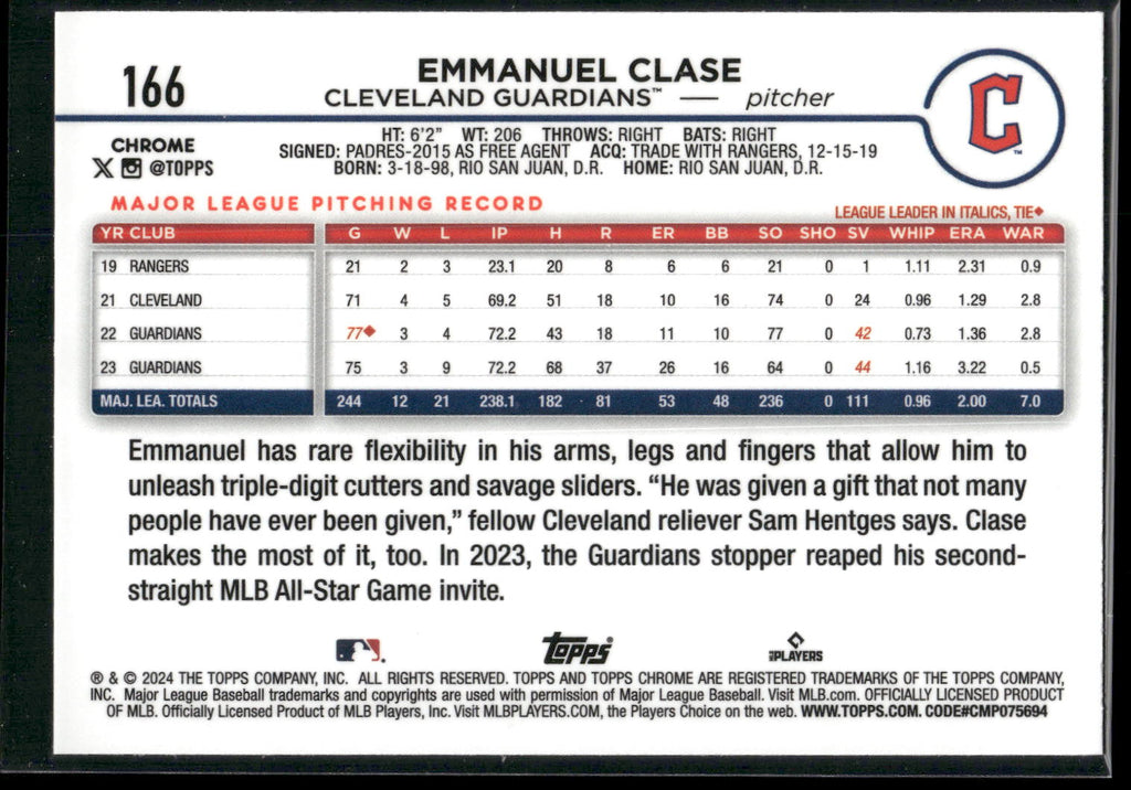 2024 Topps Chrome #166 Emmanuel Clase