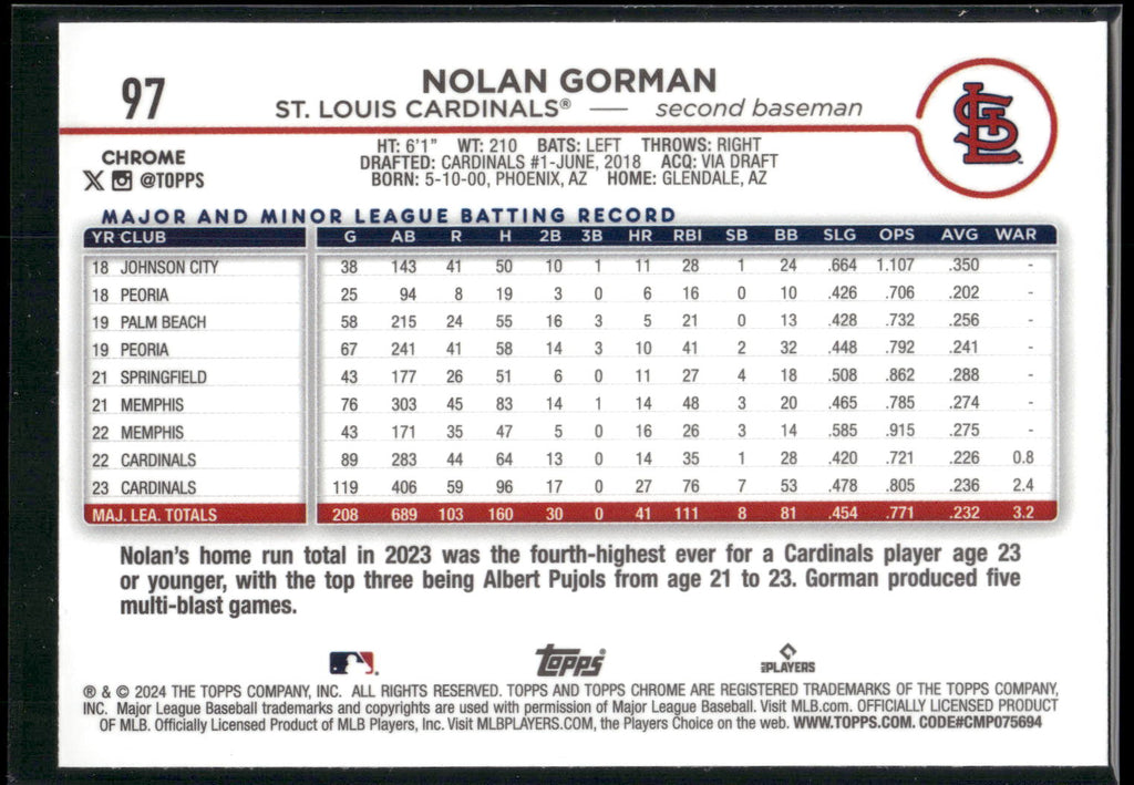 2024 Topps Chrome #97 Nolan Gorman