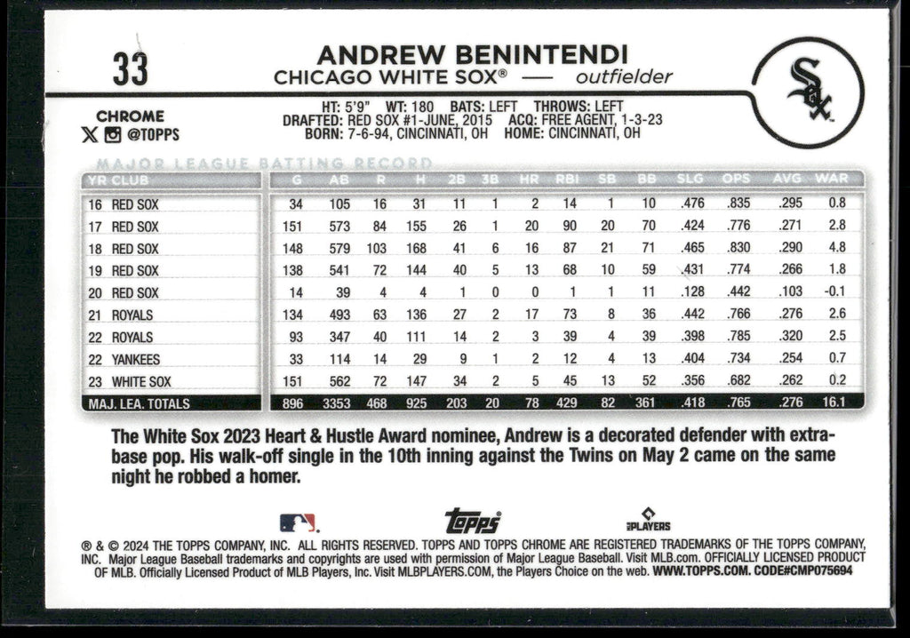 2024 Topps Chrome #33 Andrew Benintendi