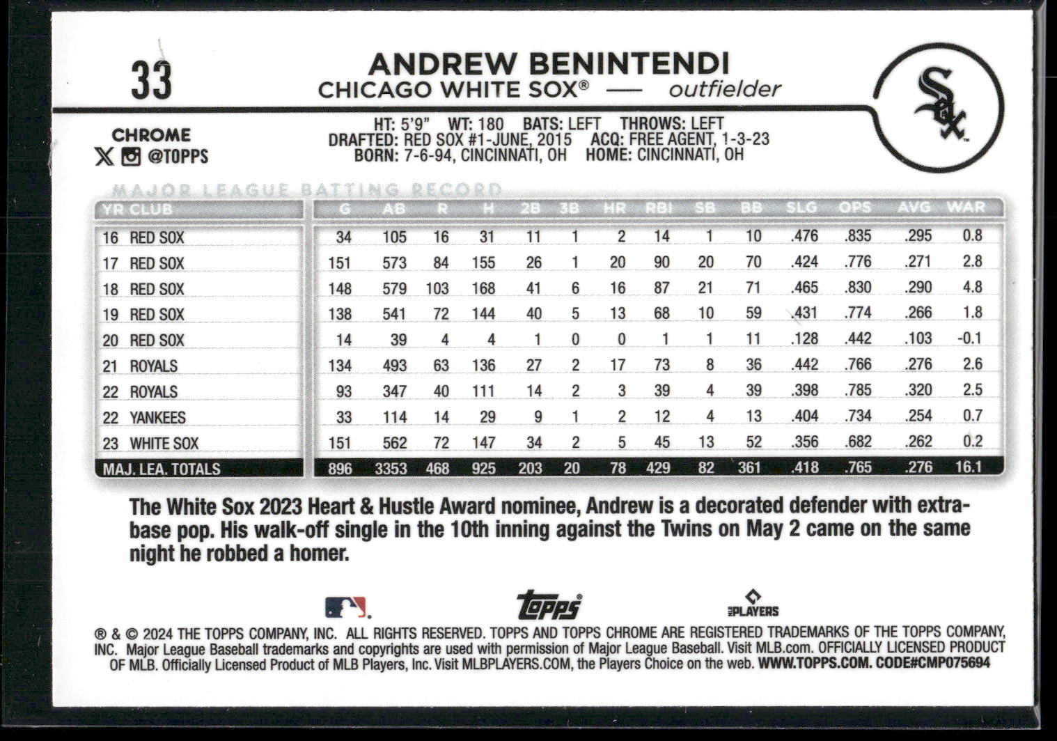 2024 Topps Chrome #33 Andrew Benintendi
