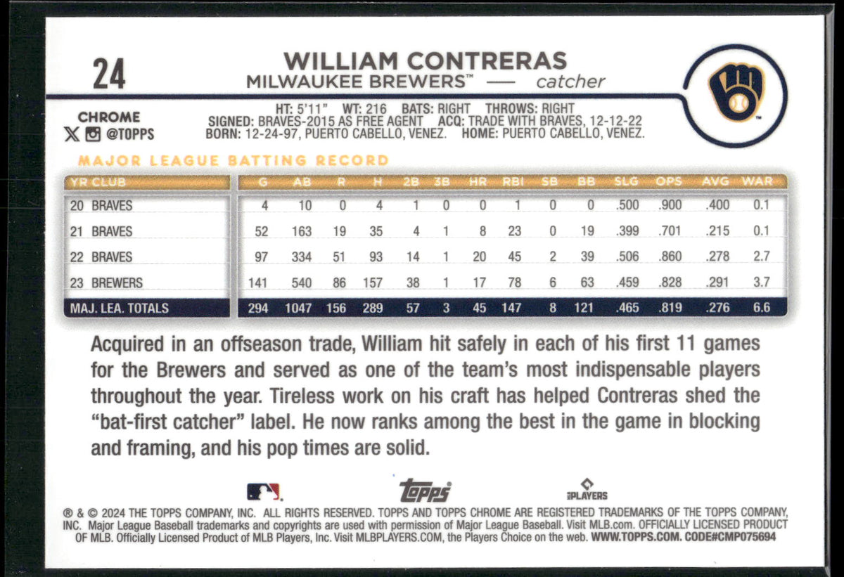 2024 Topps Chrome #24 William Contreras